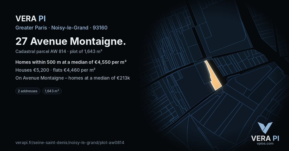 27 Avenue Montaigne, Noisy-le-Grand at night – the plot lit, the parcels around coloured by the prices near them