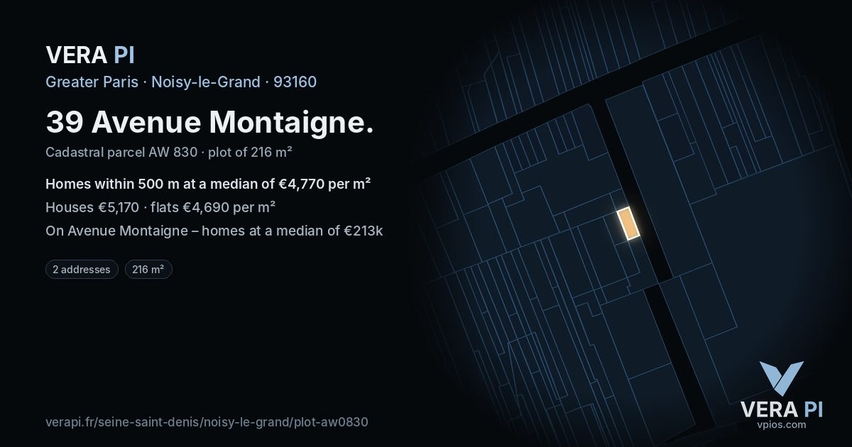 39 Avenue Montaigne, Noisy-le-Grand at night – the plot lit, the parcels around coloured by the prices near them