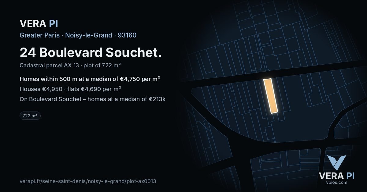 24 Boulevard Souchet, Noisy-le-Grand at night – the plot lit, the parcels around coloured by the prices near them