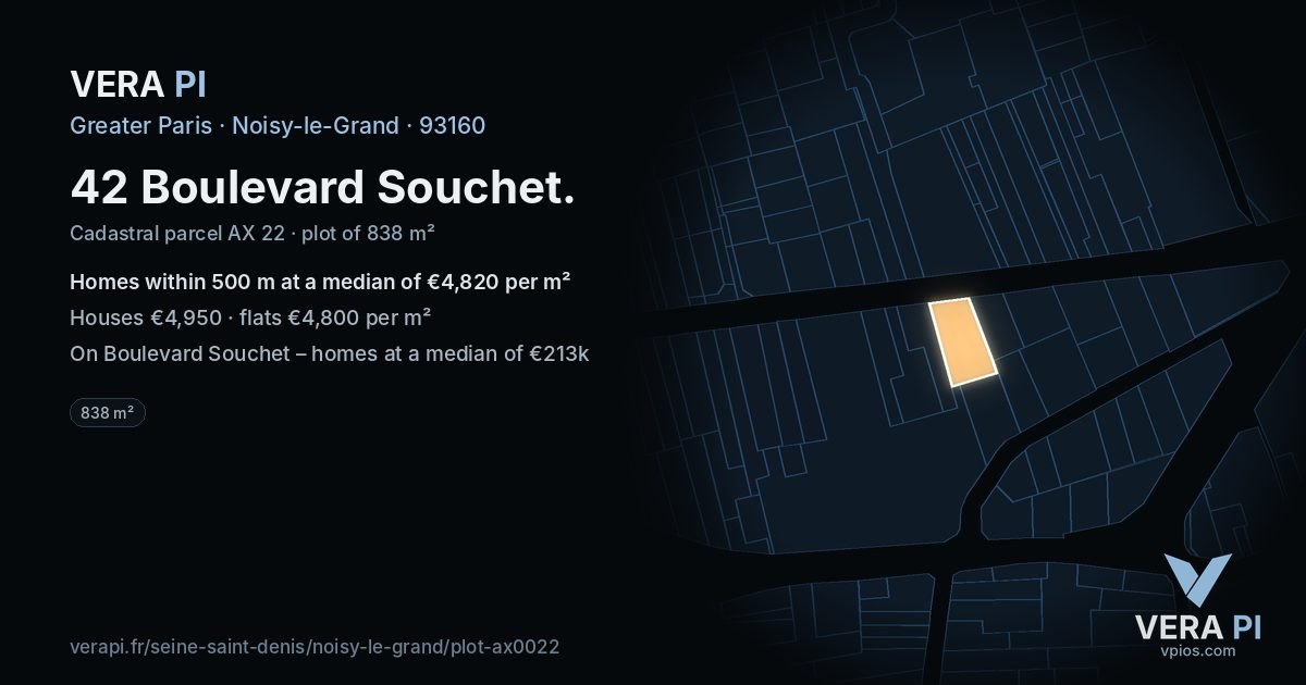 42 Boulevard Souchet, Noisy-le-Grand at night – the plot lit, the parcels around coloured by the prices near them