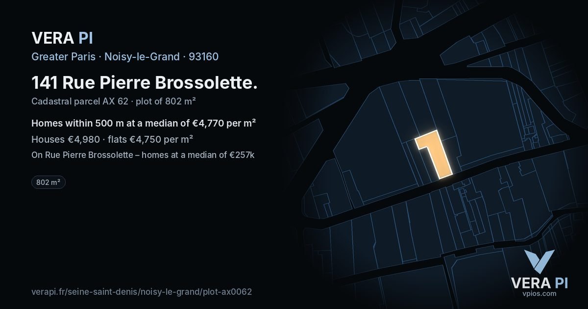 141 Rue Pierre Brossolette, Noisy-le-Grand at night – the plot lit, the parcels around coloured by the prices near them