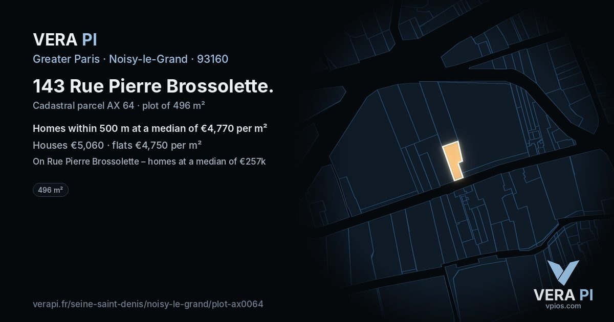 143 Rue Pierre Brossolette, Noisy-le-Grand at night – the plot lit, the parcels around coloured by the prices near them