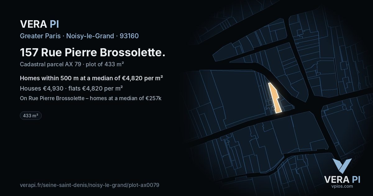 157 Rue Pierre Brossolette, Noisy-le-Grand at night – the plot lit, the parcels around coloured by the prices near them