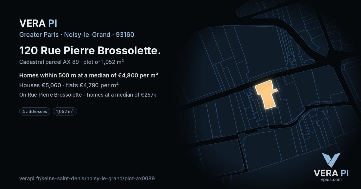 120 Rue Pierre Brossolette, Noisy-le-Grand at night – the plot lit, the parcels around coloured by the prices near them