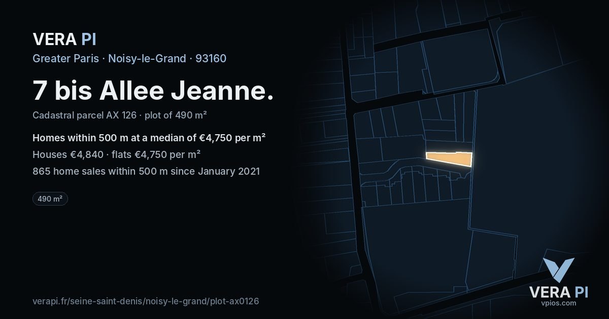 7 bis Allee Jeanne, Noisy-le-Grand at night – the plot lit, the parcels around coloured by the prices near them