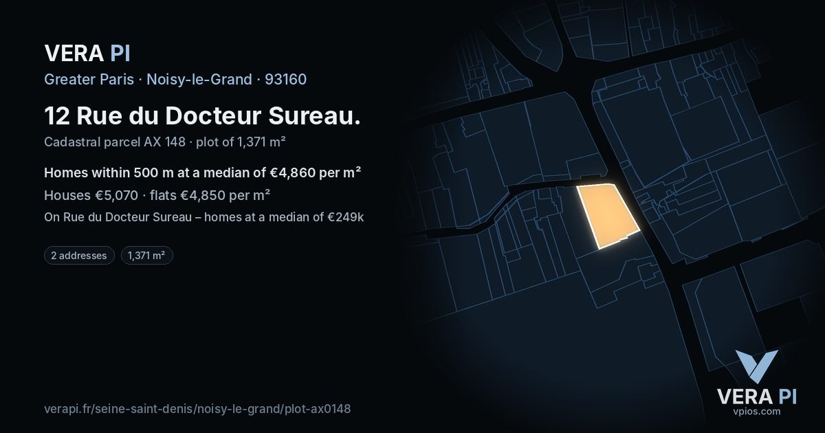 12 Rue du Docteur Sureau, Noisy-le-Grand at night – the plot lit, the parcels around coloured by the prices near them