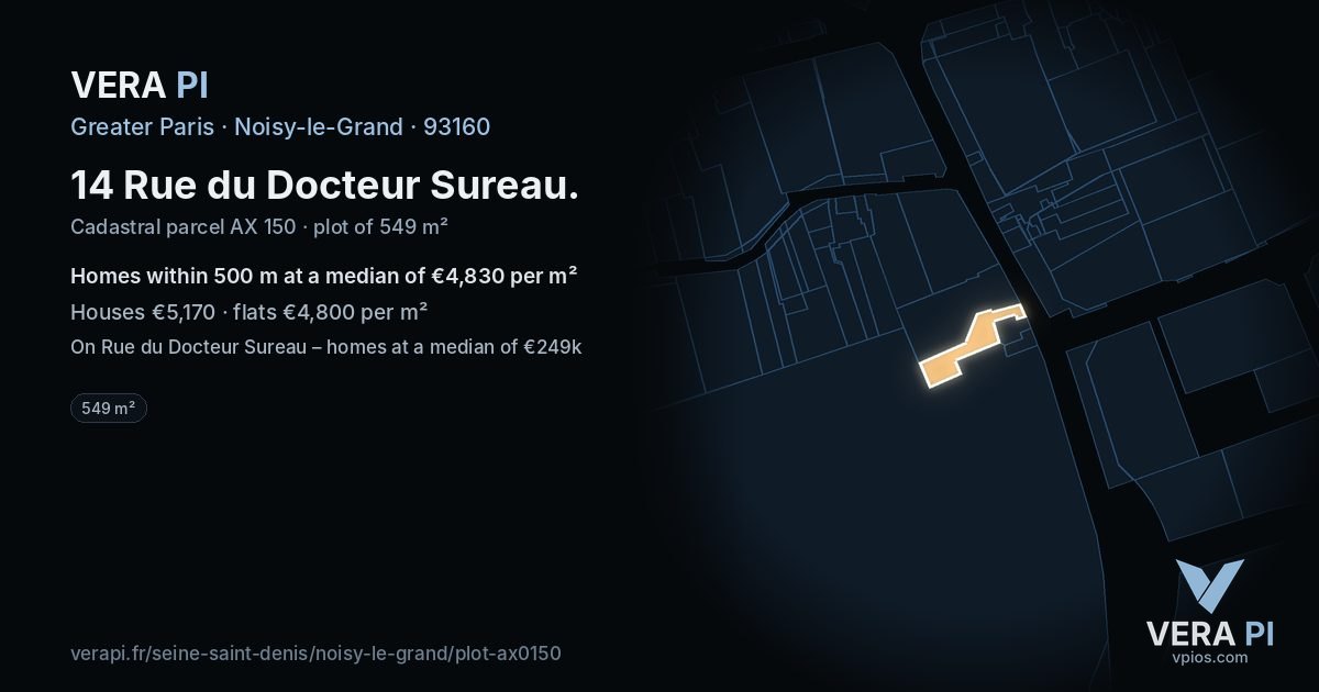 14 Rue du Docteur Sureau, Noisy-le-Grand at night – the plot lit, the parcels around coloured by the prices near them