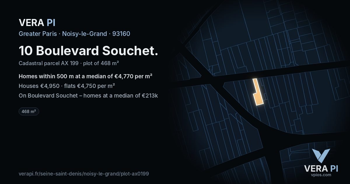 10 Boulevard Souchet, Noisy-le-Grand at night – the plot lit, the parcels around coloured by the prices near them