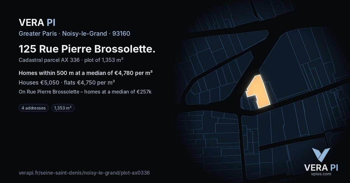 125 Rue Pierre Brossolette, Noisy-le-Grand at night – the plot lit, the parcels around coloured by the prices near them