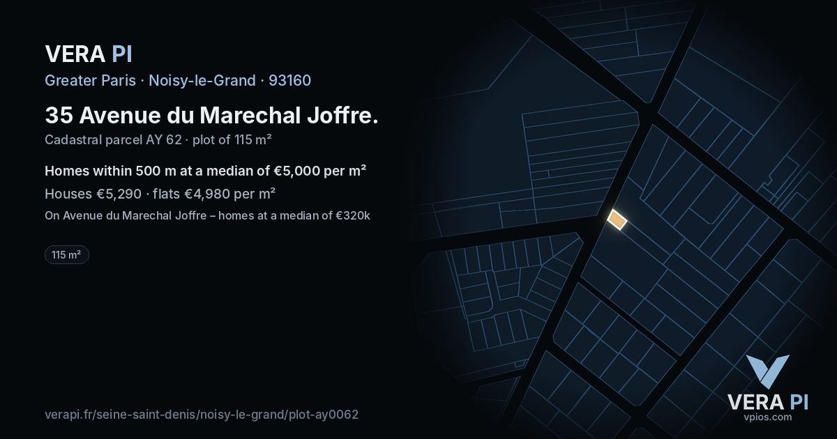 35 Avenue du Marechal Joffre, Noisy-le-Grand at night – the plot lit, the parcels around coloured by the prices near them