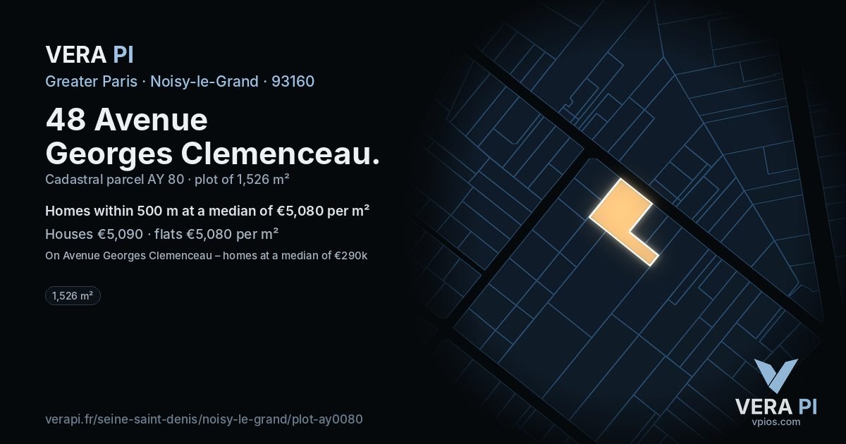 48 Avenue Georges Clemenceau, Noisy-le-Grand at night – the plot lit, the parcels around coloured by the prices near them