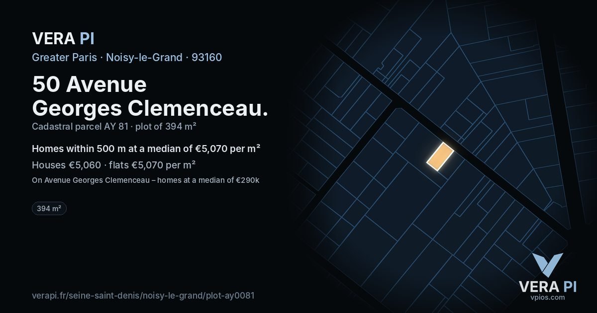 50 Avenue Georges Clemenceau, Noisy-le-Grand at night – the plot lit, the parcels around coloured by the prices near them