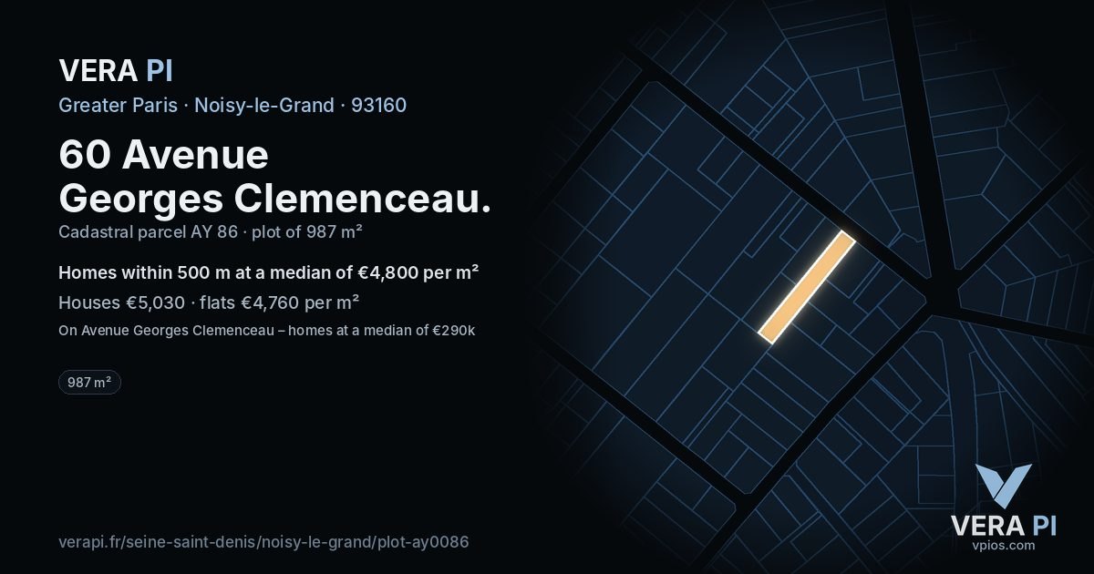 60 Avenue Georges Clemenceau, Noisy-le-Grand at night – the plot lit, the parcels around coloured by the prices near them