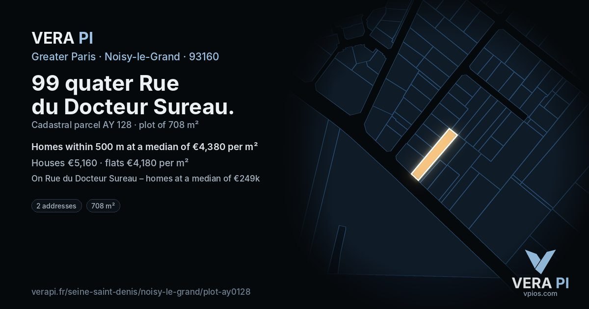 99 quater Rue du Docteur Sureau, Noisy-le-Grand at night – the plot lit, the parcels around coloured by the prices near them