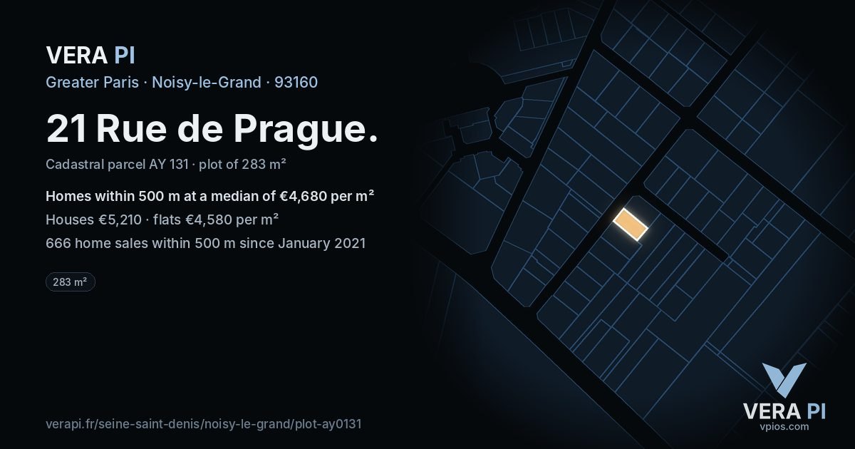 21 Rue de Prague, Noisy-le-Grand at night – the plot lit, the parcels around coloured by the prices near them