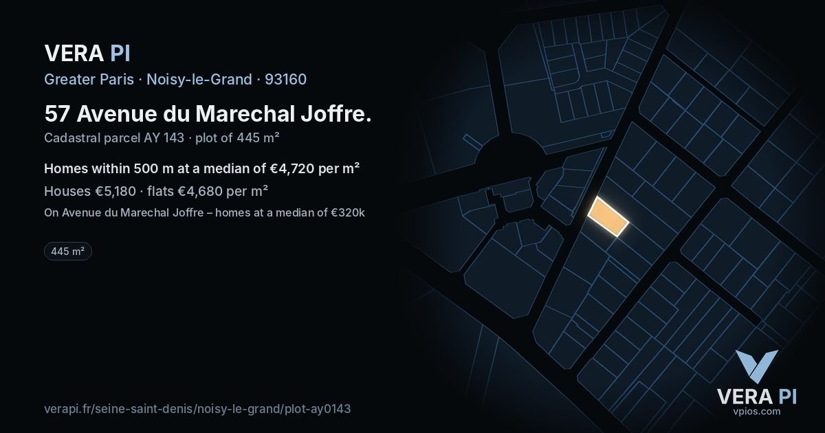 57 Avenue du Marechal Joffre, Noisy-le-Grand at night – the plot lit, the parcels around coloured by the prices near them