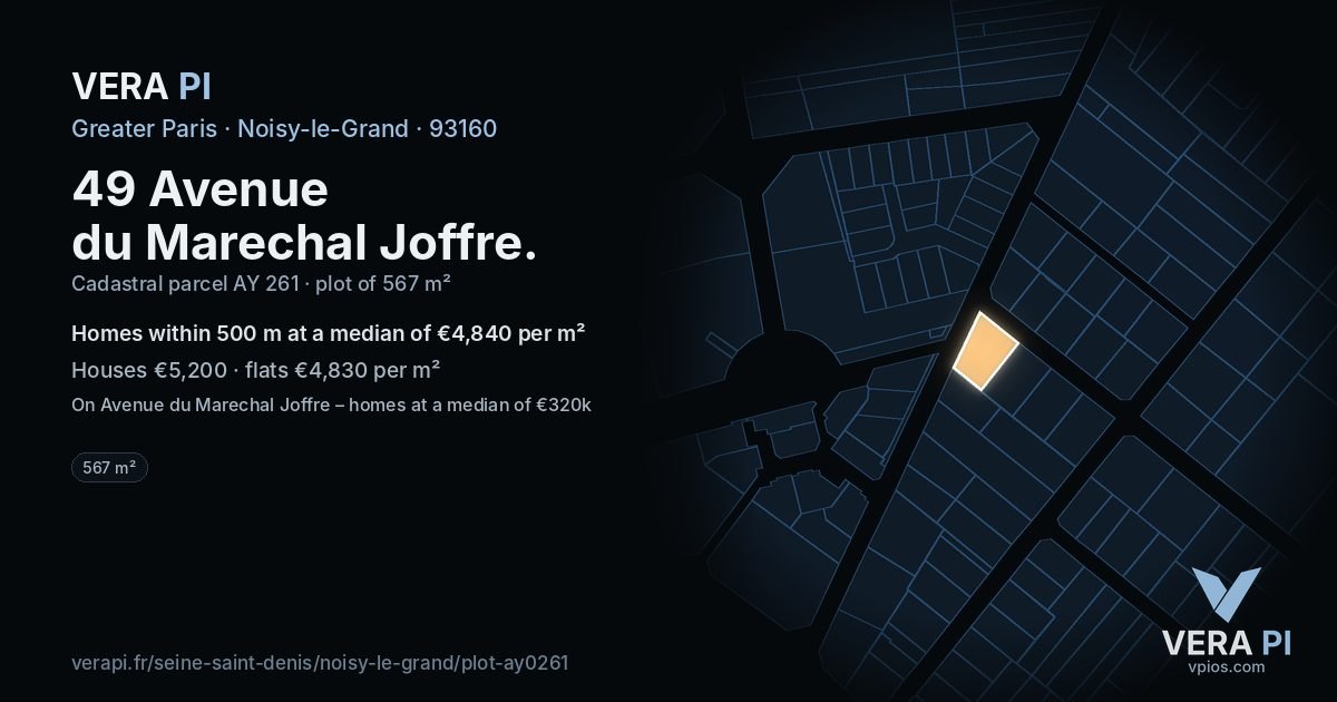 49 Avenue du Marechal Joffre, Noisy-le-Grand at night – the plot lit, the parcels around coloured by the prices near them