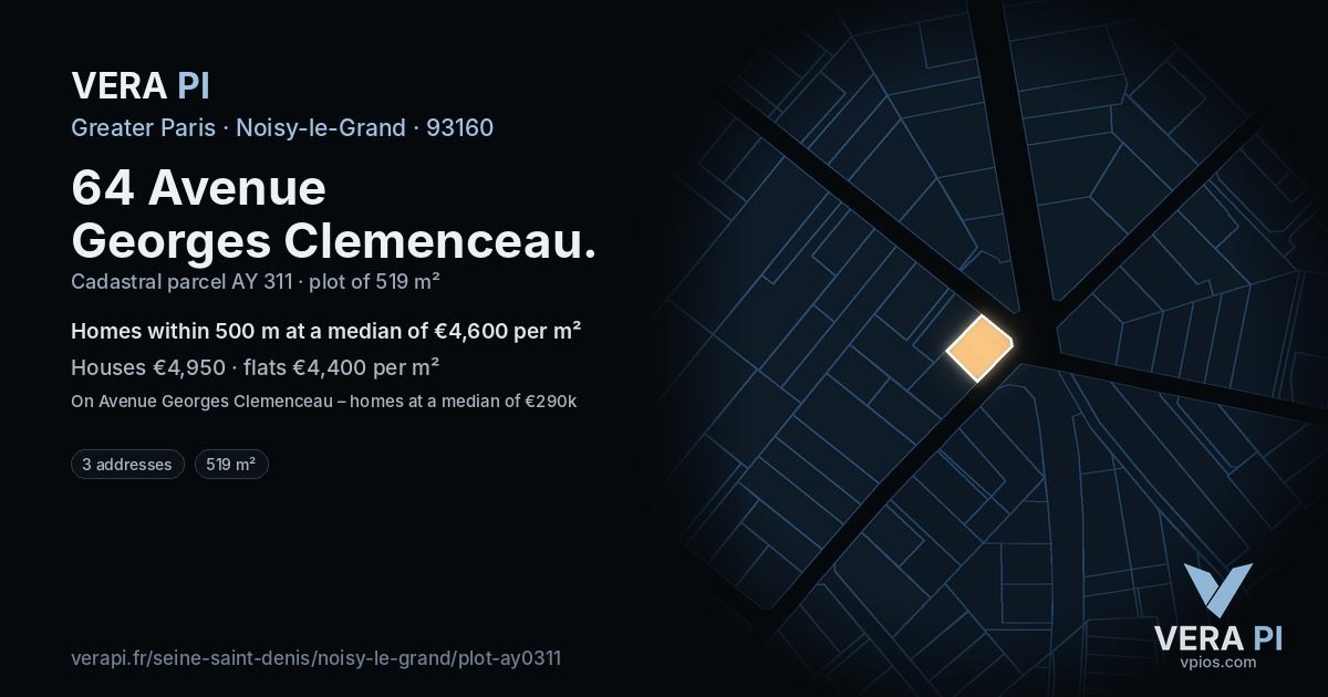 64 Avenue Georges Clemenceau, Noisy-le-Grand at night – the plot lit, the parcels around coloured by the prices near them