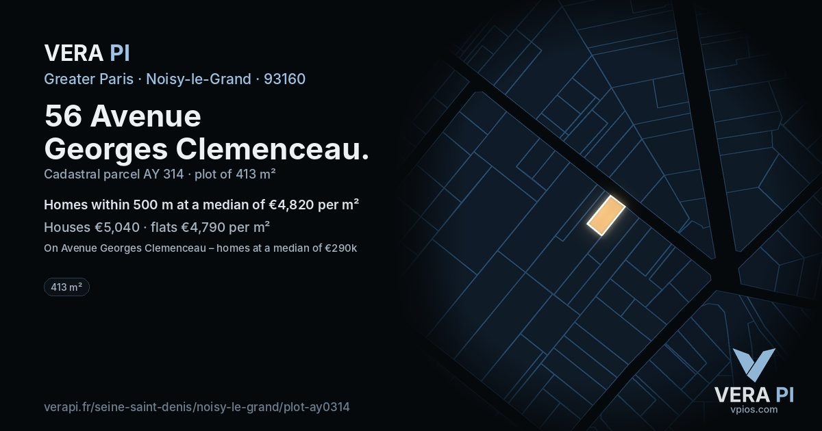 56 Avenue Georges Clemenceau, Noisy-le-Grand at night – the plot lit, the parcels around coloured by the prices near them