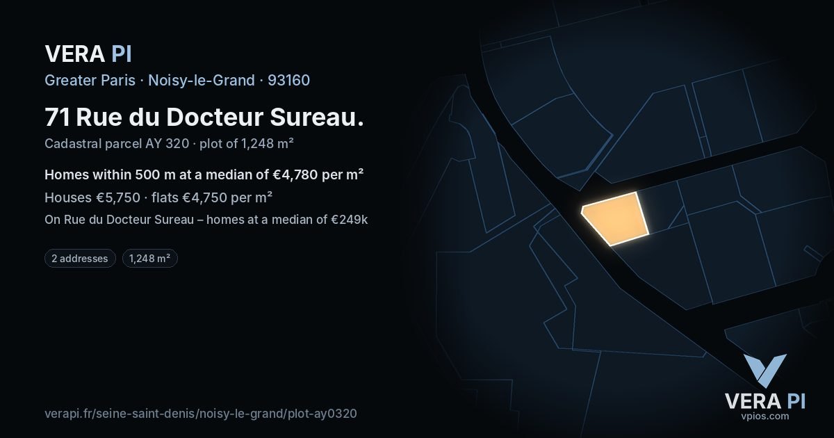 71 Rue du Docteur Sureau, Noisy-le-Grand at night – the plot lit, the parcels around coloured by the prices near them