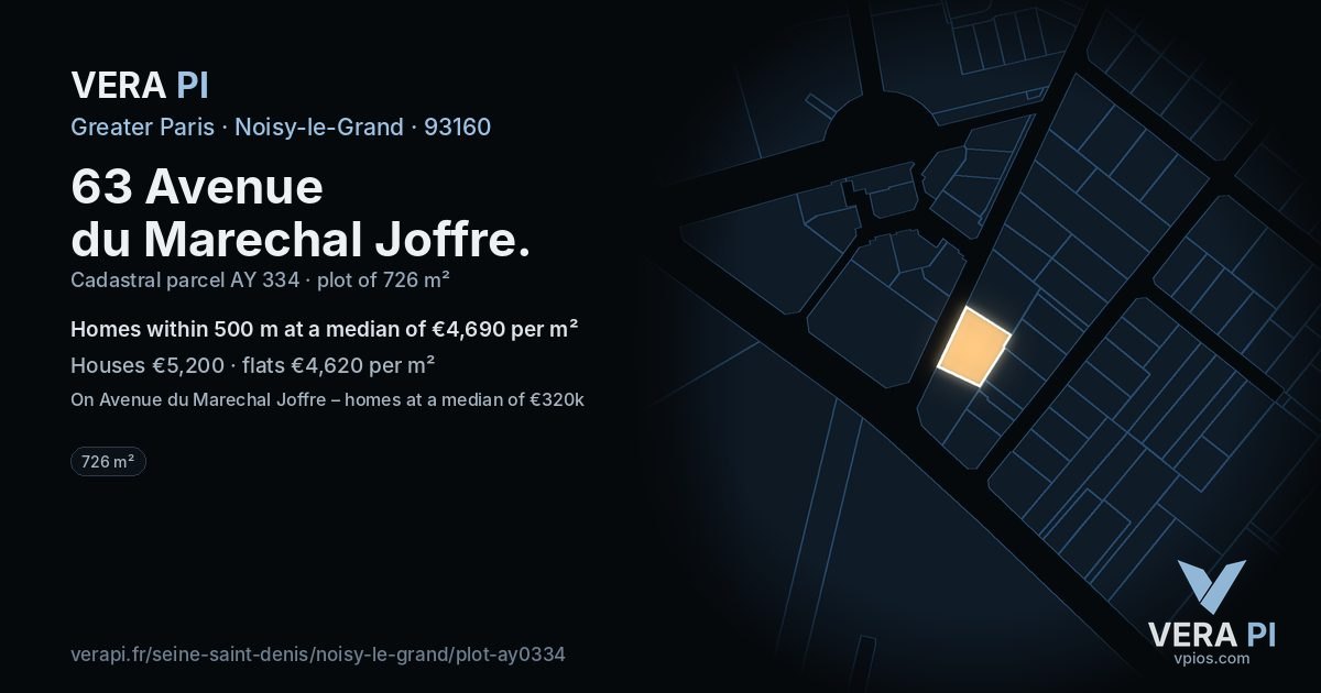 63 Avenue du Marechal Joffre, Noisy-le-Grand at night – the plot lit, the parcels around coloured by the prices near them