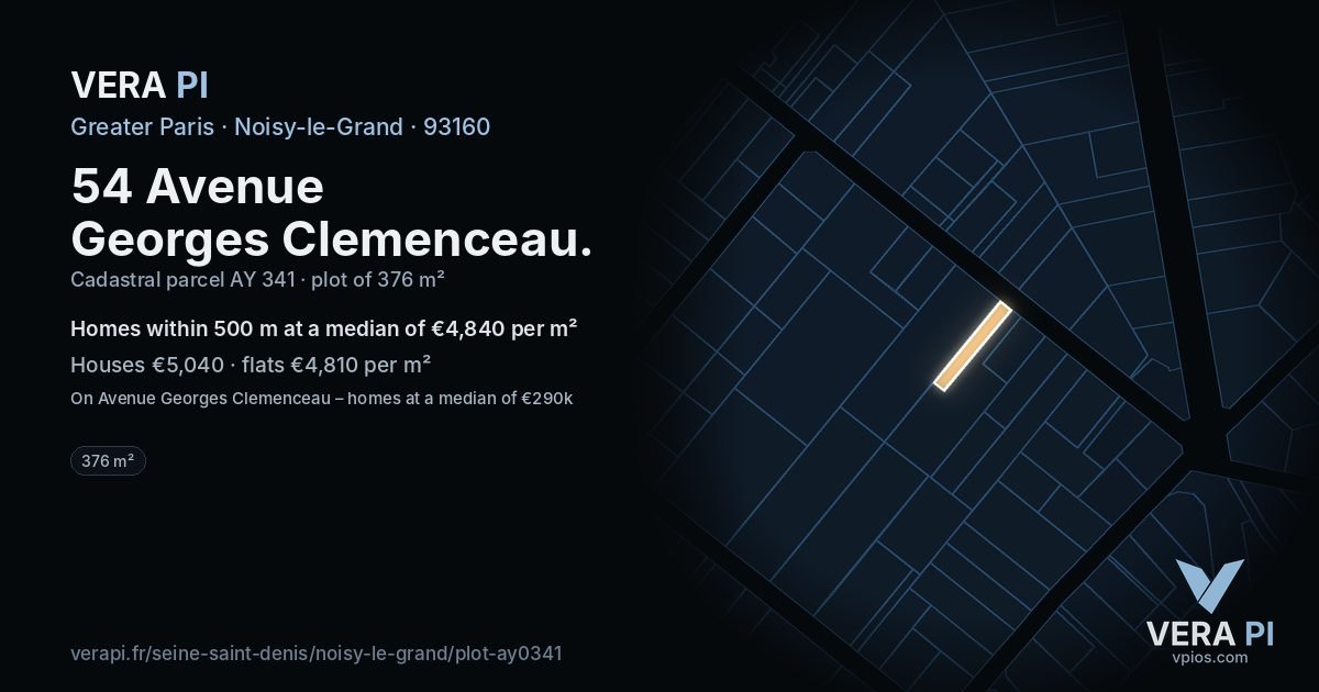 54 Avenue Georges Clemenceau, Noisy-le-Grand at night – the plot lit, the parcels around coloured by the prices near them