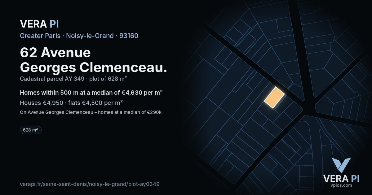 62 Avenue Georges Clemenceau, Noisy-le-Grand at night – the plot lit, the parcels around coloured by the prices near them