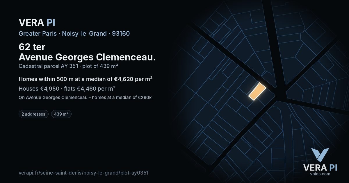 62 ter Avenue Georges Clemenceau, Noisy-le-Grand at night – the plot lit, the parcels around coloured by the prices near them