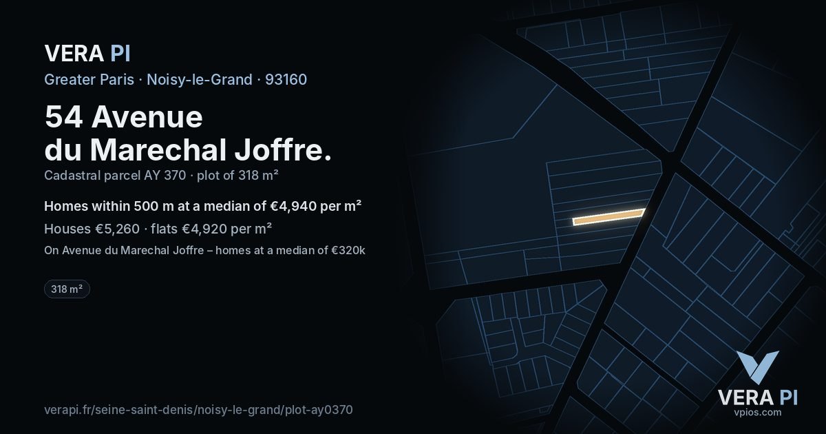 54 Avenue du Marechal Joffre, Noisy-le-Grand at night – the plot lit, the parcels around coloured by the prices near them