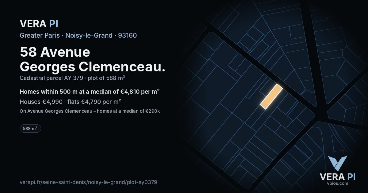 58 Avenue Georges Clemenceau, Noisy-le-Grand at night – the plot lit, the parcels around coloured by the prices near them