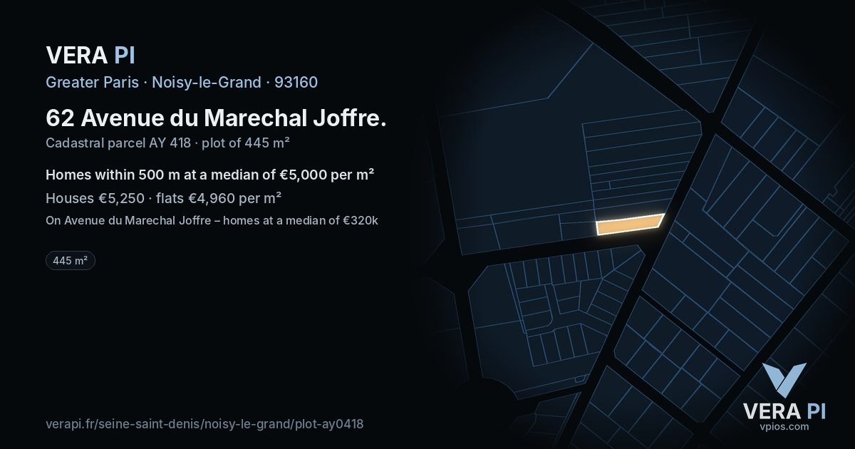 62 Avenue du Marechal Joffre, Noisy-le-Grand at night – the plot lit, the parcels around coloured by the prices near them
