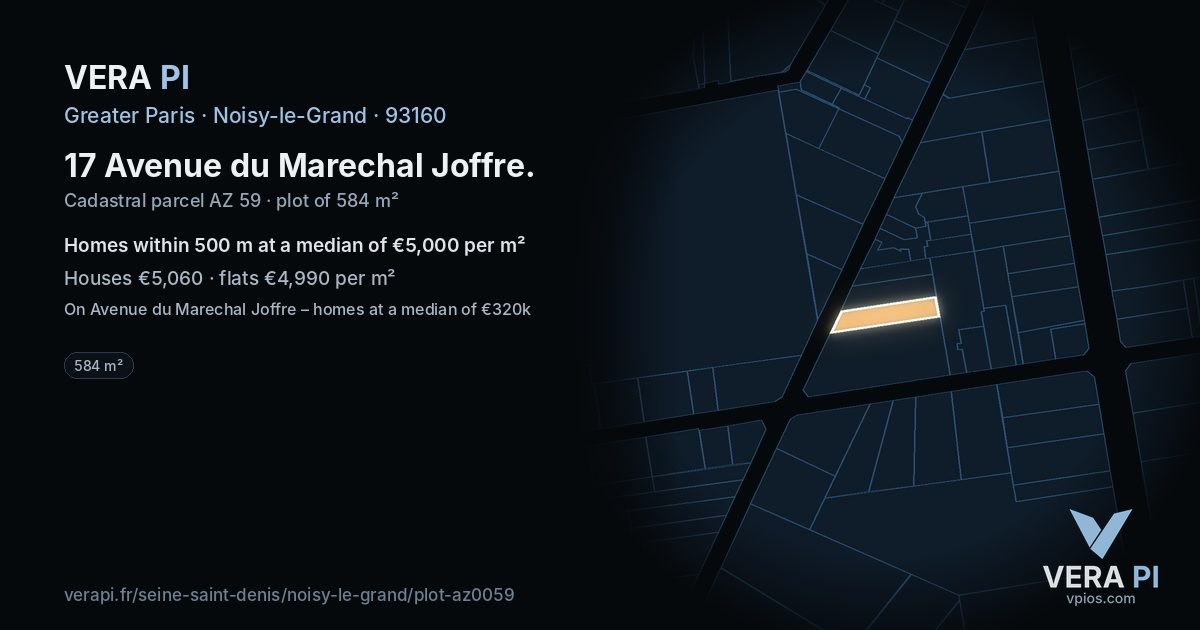 17 Avenue du Marechal Joffre, Noisy-le-Grand at night – the plot lit, the parcels around coloured by the prices near them