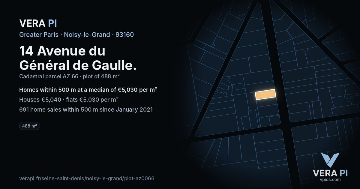 14 Avenue du Général de Gaulle, Noisy-le-Grand at night – the plot lit, the parcels around coloured by the prices near them