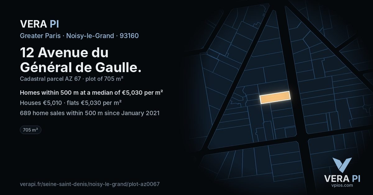 12 Avenue du Général de Gaulle, Noisy-le-Grand at night – the plot lit, the parcels around coloured by the prices near them