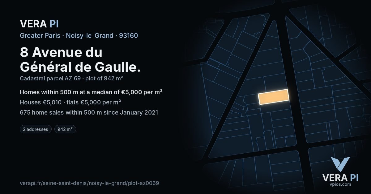 8 Avenue du Général de Gaulle, Noisy-le-Grand at night – the plot lit, the parcels around coloured by the prices near them