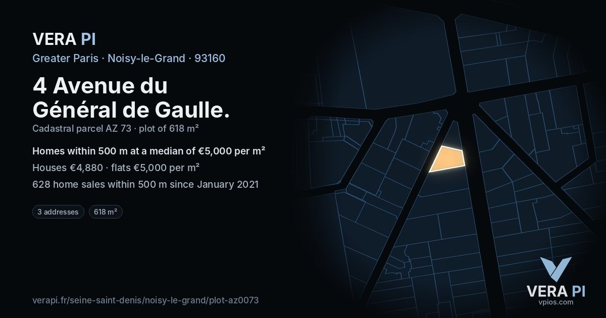 4 Avenue du Général de Gaulle, Noisy-le-Grand at night – the plot lit, the parcels around coloured by the prices near them