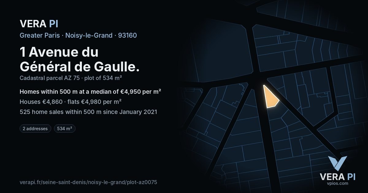 1 Avenue du Général de Gaulle, Noisy-le-Grand at night – the plot lit, the parcels around coloured by the prices near them
