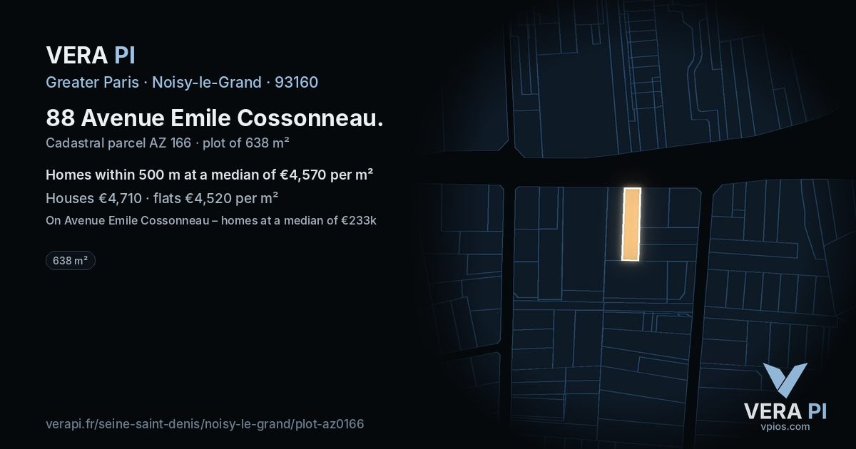88 Avenue Emile Cossonneau, Noisy-le-Grand at night – the plot lit, the parcels around coloured by the prices near them