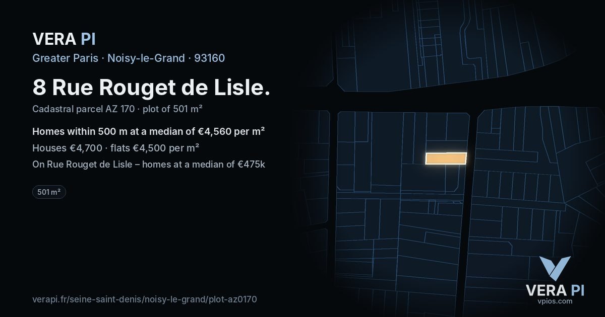 8 Rue Rouget de Lisle, Noisy-le-Grand at night – the plot lit, the parcels around coloured by the prices near them
