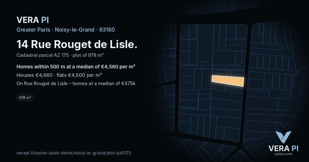 14 Rue Rouget de Lisle, Noisy-le-Grand at night – the plot lit, the parcels around coloured by the prices near them