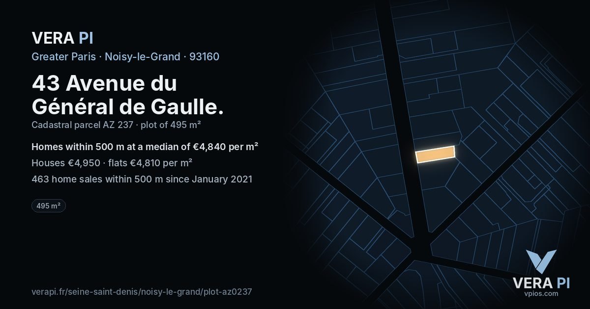 43 Avenue du Général de Gaulle, Noisy-le-Grand at night – the plot lit, the parcels around coloured by the prices near them