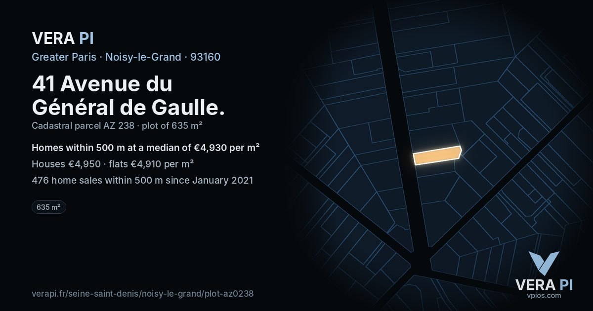 41 Avenue du Général de Gaulle, Noisy-le-Grand at night – the plot lit, the parcels around coloured by the prices near them