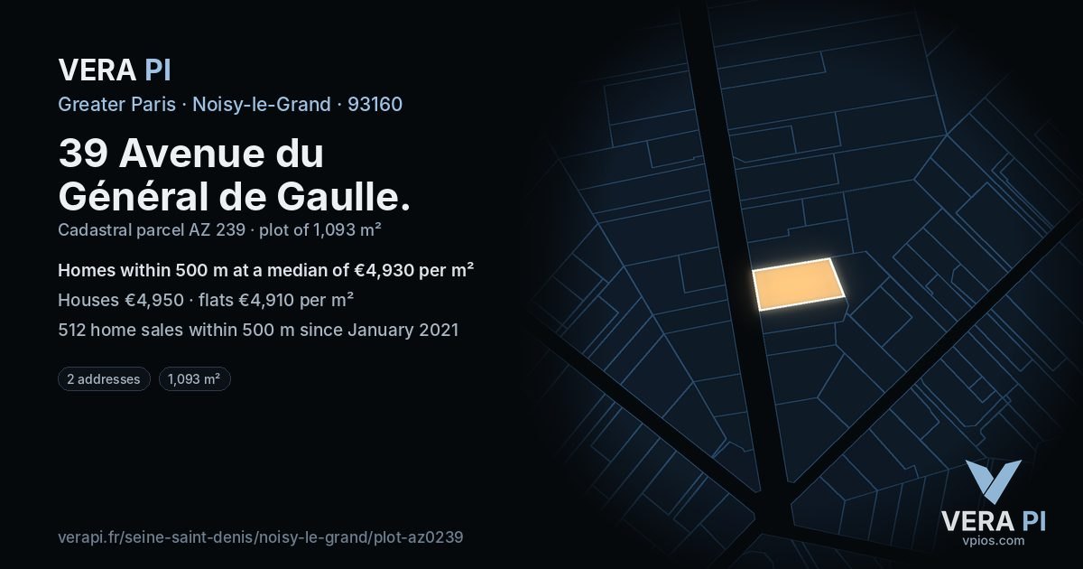 39 Avenue du Général de Gaulle, Noisy-le-Grand at night – the plot lit, the parcels around coloured by the prices near them