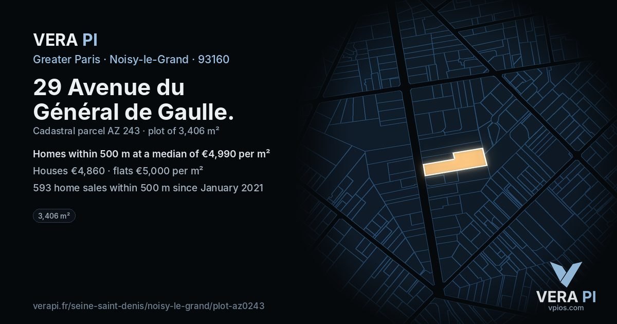 29 Avenue du Général de Gaulle, Noisy-le-Grand at night – the plot lit, the parcels around coloured by the prices near them