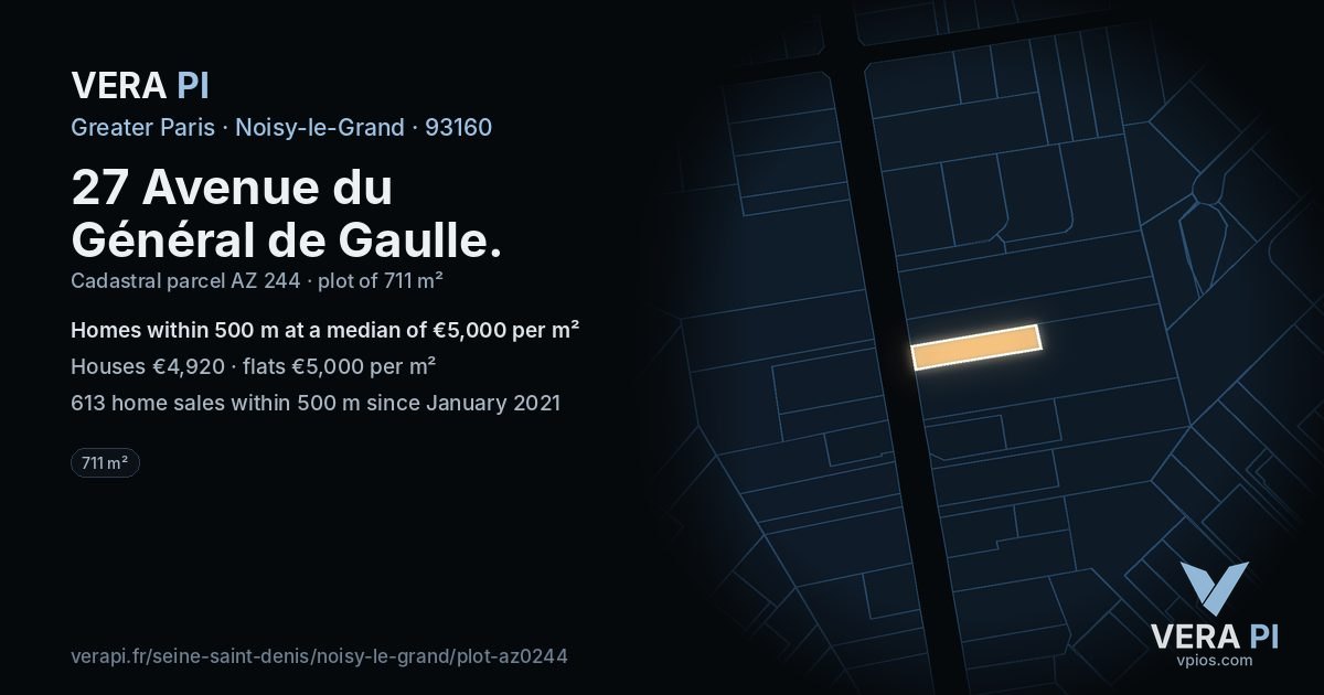 27 Avenue du Général de Gaulle, Noisy-le-Grand at night – the plot lit, the parcels around coloured by the prices near them