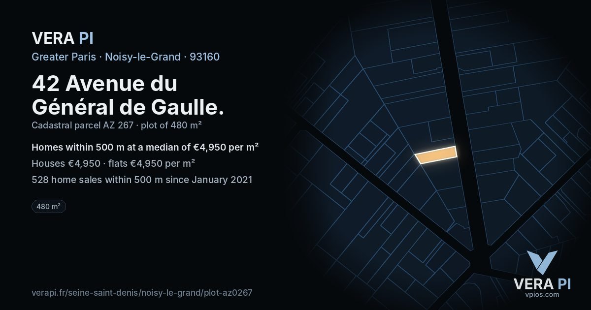 42 Avenue du Général de Gaulle, Noisy-le-Grand at night – the plot lit, the parcels around coloured by the prices near them