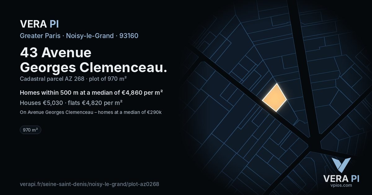 43 Avenue Georges Clemenceau, Noisy-le-Grand at night – the plot lit, the parcels around coloured by the prices near them
