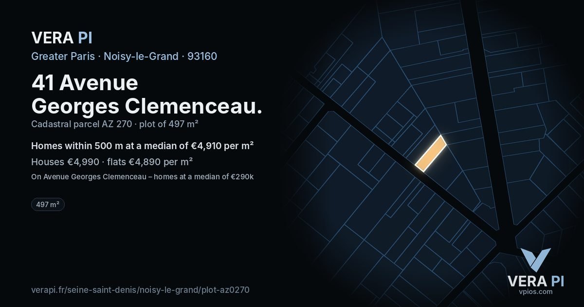 41 Avenue Georges Clemenceau, Noisy-le-Grand at night – the plot lit, the parcels around coloured by the prices near them