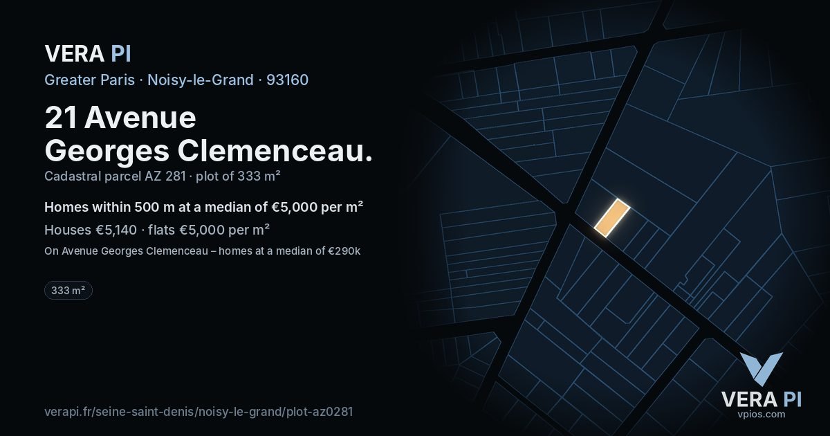 21 Avenue Georges Clemenceau, Noisy-le-Grand at night – the plot lit, the parcels around coloured by the prices near them