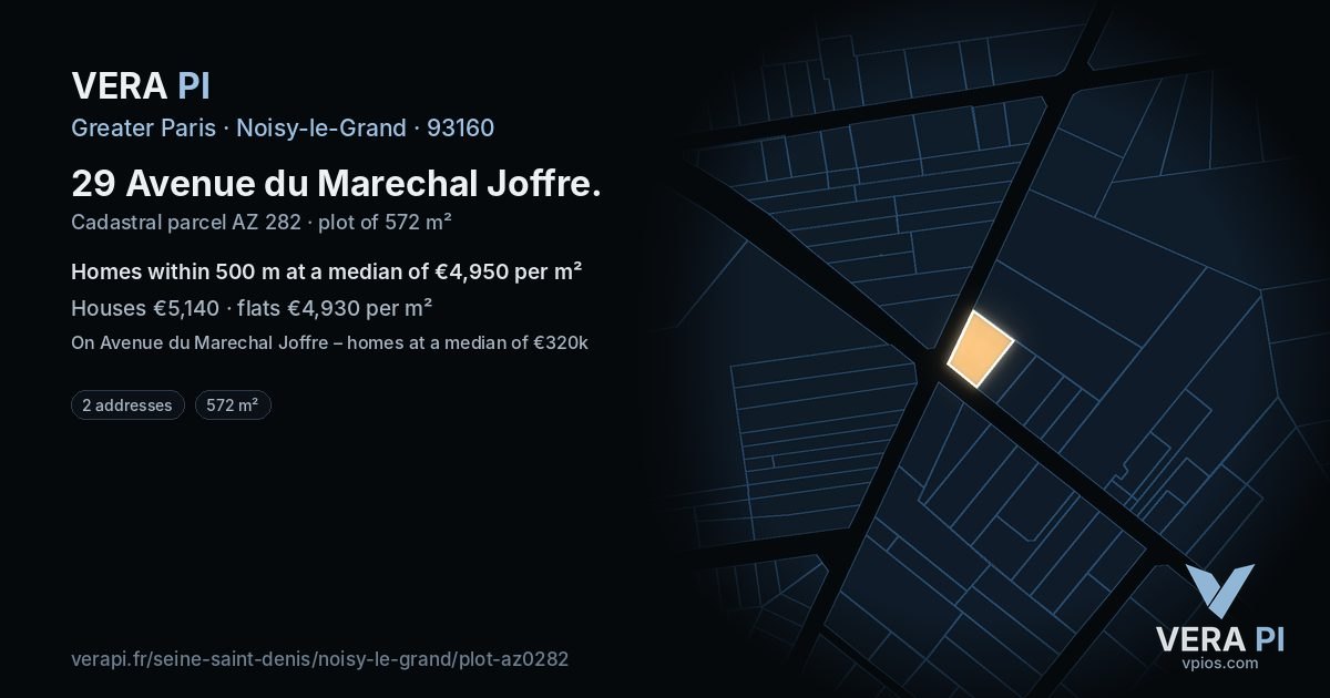 29 Avenue du Marechal Joffre, Noisy-le-Grand at night – the plot lit, the parcels around coloured by the prices near them